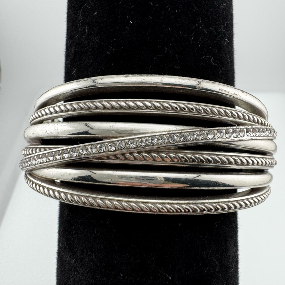 Brighton Silver and Crystal Clamper Style Bracelet Magnetic closure